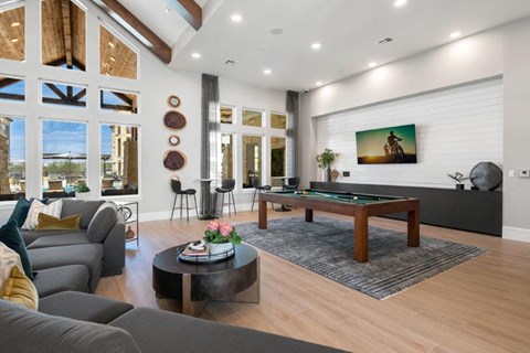 Alexan Gruene Crossing Apartments in New Braunfels, Texas Clubhouse Lounge with Pool Table