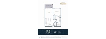 A floor plan for a one bedroom apartment at Alexan Magnolia.