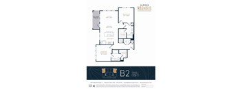 A floor plan for a 2 bedroom, 2 bathroom apartment at the Alexan Magnolia.