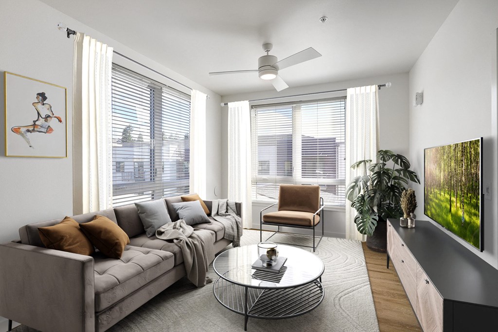Alexan Gateway Apartments Living room with large windows