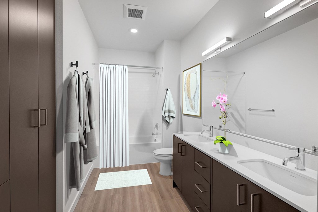 Alexan Gateway Apartments Bathroom with Built in cabinets