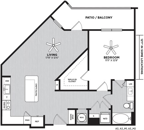 A floor plan of a house with a living room, bedroom, and bathroom.