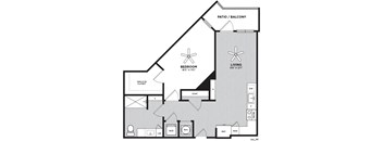 A floor plan of a home with a living room, bedroom, and bathroom.