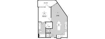 A floor plan of a two bedroom apartment with a balcony.