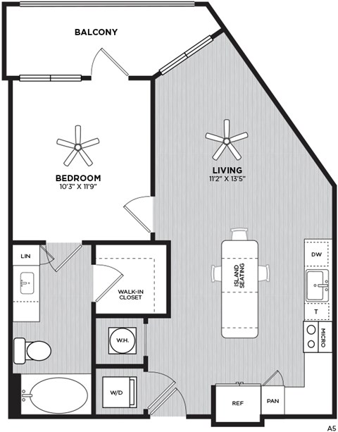 A floor plan of a two bedroom apartment with a balcony.