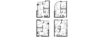 Four different house floor plans are laid out.