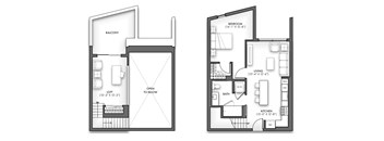 A floor plan of a two-bedroom apartment with a balcony and a loft.