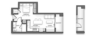 A floor plan of a house with a balcony and a bathroom.
