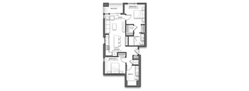 A black and white image of a floor plan for an apartment.