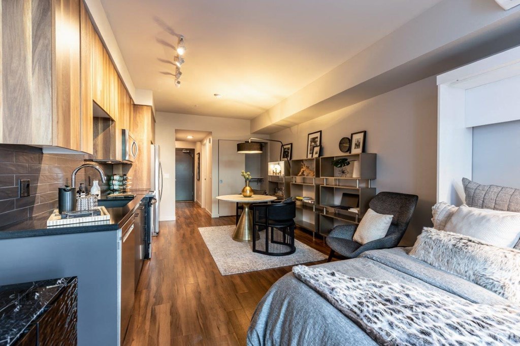 Alexan 100 Apartments Model Living Room and Dining Room