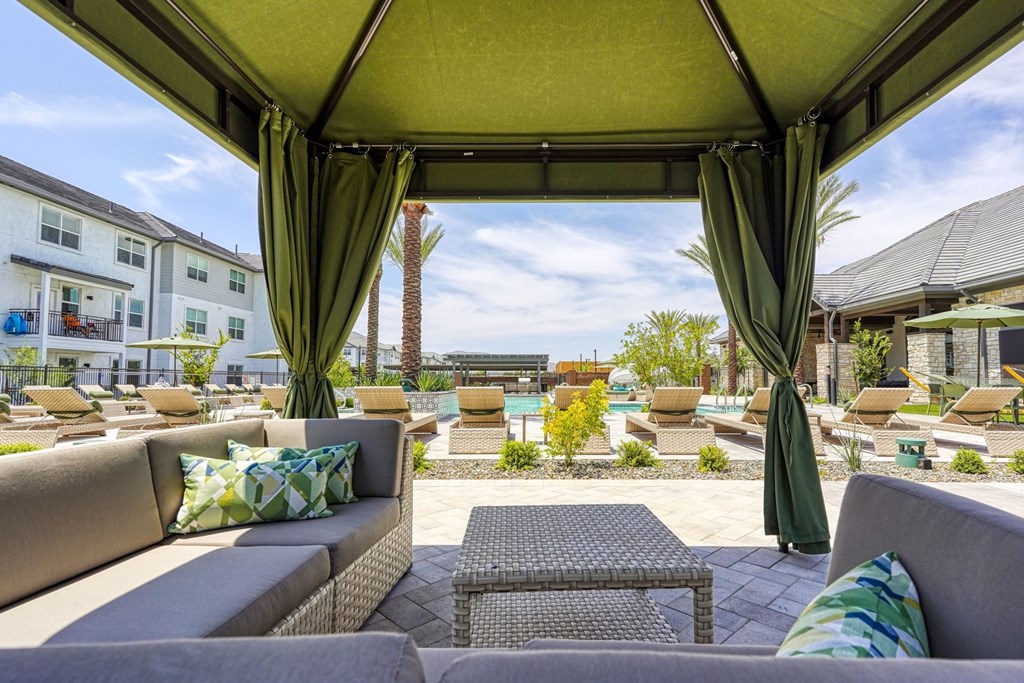 Allora Surprise Apartments in Surprise, Arizona Pool and Covered Patio Seating