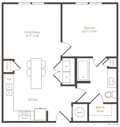 a floor plan of a unit with a bedroom and a bathroom