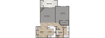 A floor plan of a house with labeled rooms such as "BREATHE", "ENTERTAIN", "REFRESH", "NOOK", "COOK", and "CLEAN".