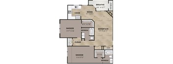 A floor plan of a house with labeled rooms such as "BREATHE", "COOK", "NOOK", "SNOOZE", "REFRESH", "ENTERTAIN", and "CLEAN".