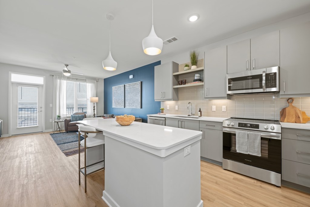 Alton Mill District Apartments in Charlotte, North Carolina Model Kitchen with Island