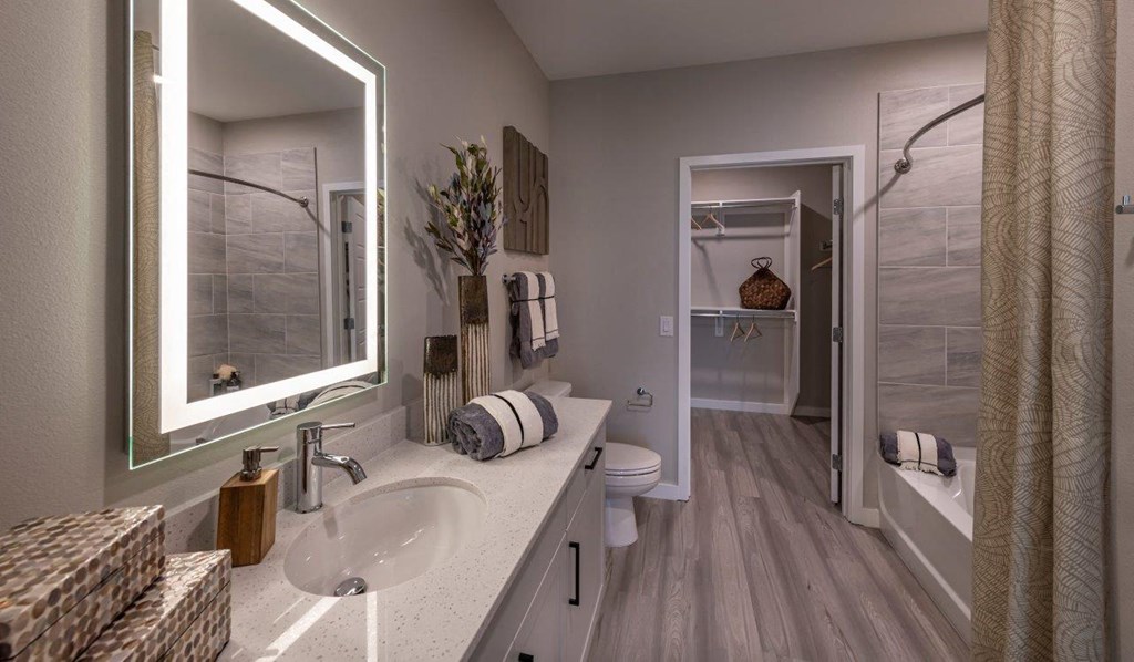 Alton Southern Highlands Apartments in Las Vegas, Nevada Model Bathroom with Attached Walk-In Closet