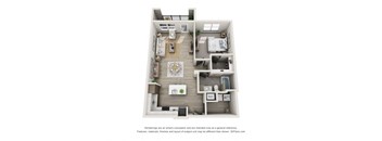 a 3d floor plan of a 1 bedroom apartment