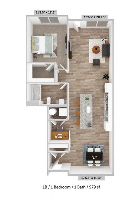 Alton Jefferson Park 1x1 B Floor Plan
