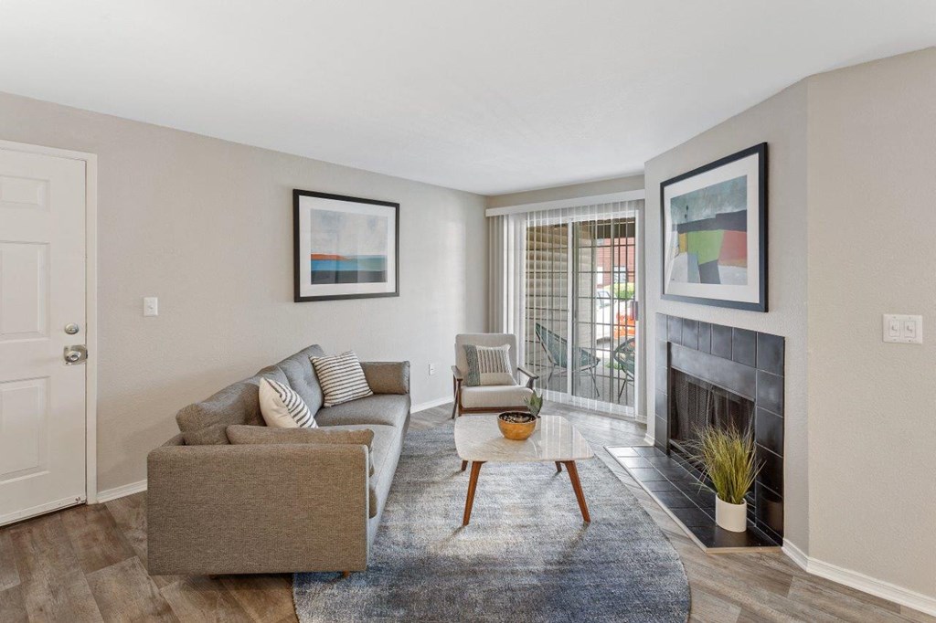 Alvista 23 Apartment Homes Model Living Room with Fireplace