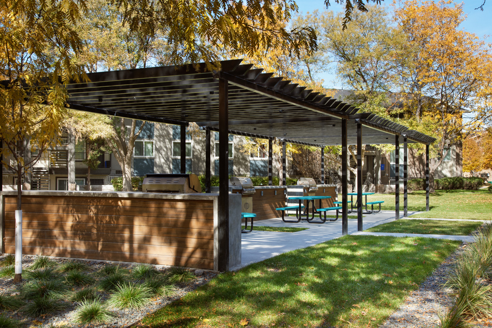 The Grove Apartments Outdoor Awning and Seating Area