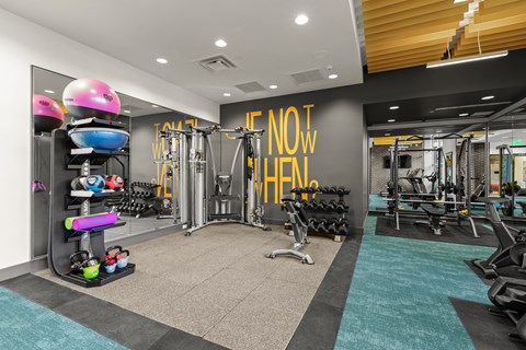 the gym at the flats at big tex apartments