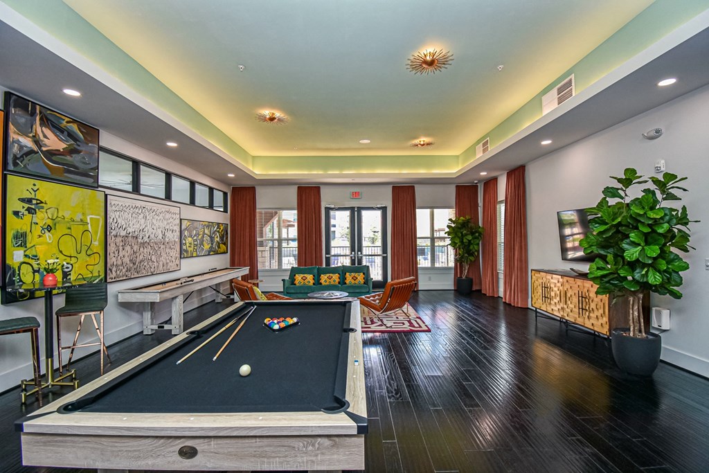 Aspire at Live Oak Apartments Clubhouse with Pool Table and Rec Room