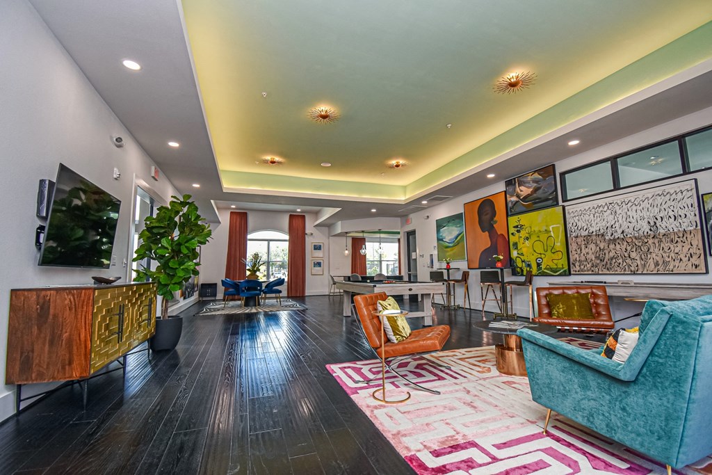 Aspire at Live Oak Apartments Clubhouse with Pool Table and Rec Room