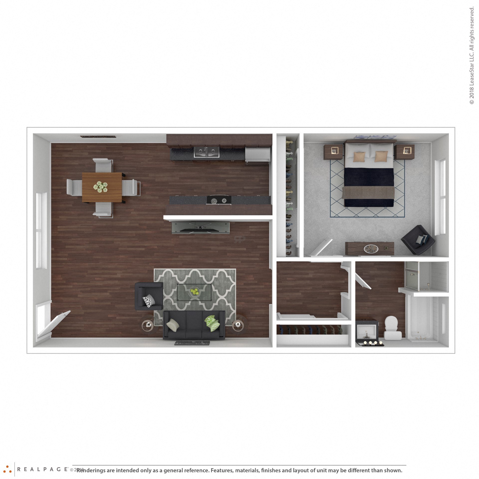 Atrium at West Covina One Bedroom One Bathroom Floor Plan
