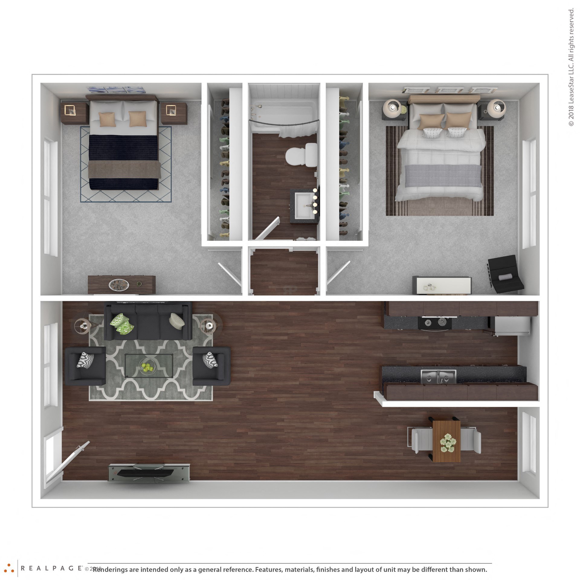 Atrium at West Covina Two Bedroom One Bathroom Floor Plan