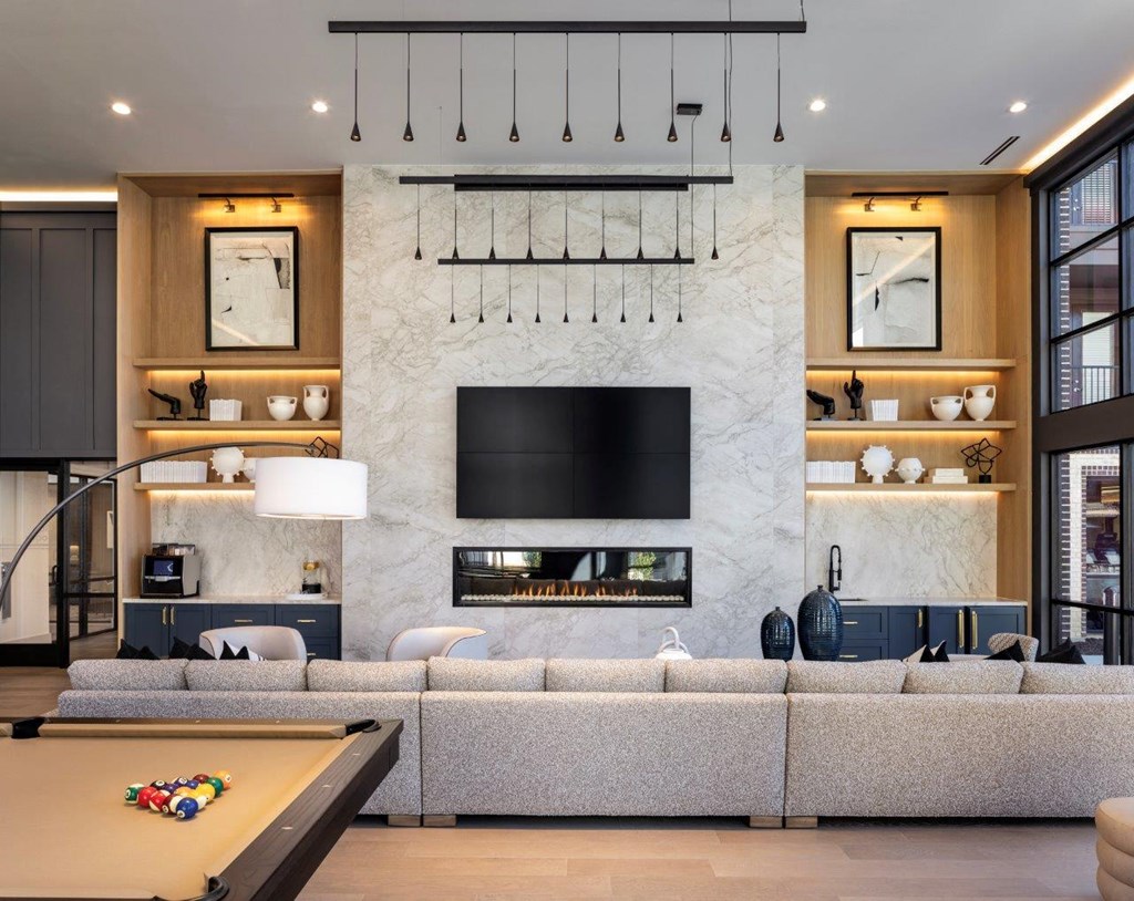 Aura 3Twenty Apartments in McKinney, Texas Clubhouse Lounge with Fireplace