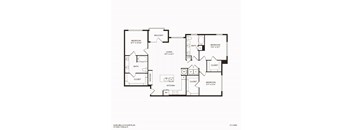 A black and white image of a floor plan for a Aura Bella apartment.