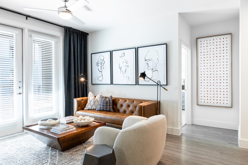 Aura Main Street Apartments in Lewisville, Texas Model Living Room