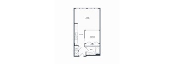 A drawing of a floor plan for A2's layout with bedroom, living area, and bathroom