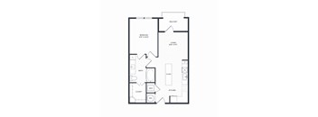 A black and white floor plan of A3 with a bedroom, bathroom, living area, and a balcony.