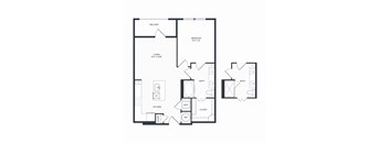 A black and white floor plan of A5's layout with a bedroom, bathroom, living room, and balcony.
