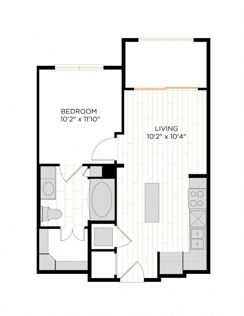Aura 36Hundred A1 One Bedroom One Bathroom Floor Plan