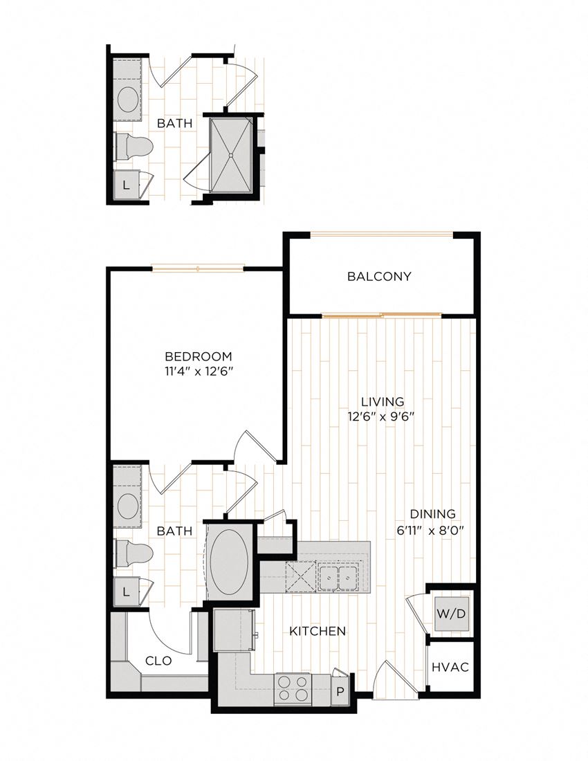 Aura 36Hundred A2 One Bedroom One Bathroom Floor Plan