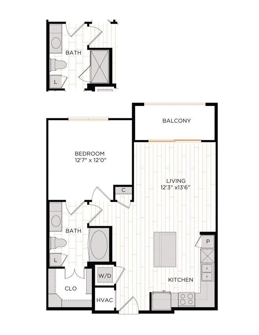 Aura 36Hundred A3 One Bedroom One Bathroom Floor Plan