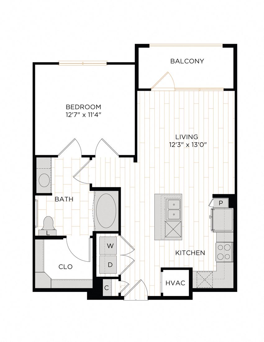 Aura 36Hundred A3.1 One Bedroom One Bathroom Floor Plan
