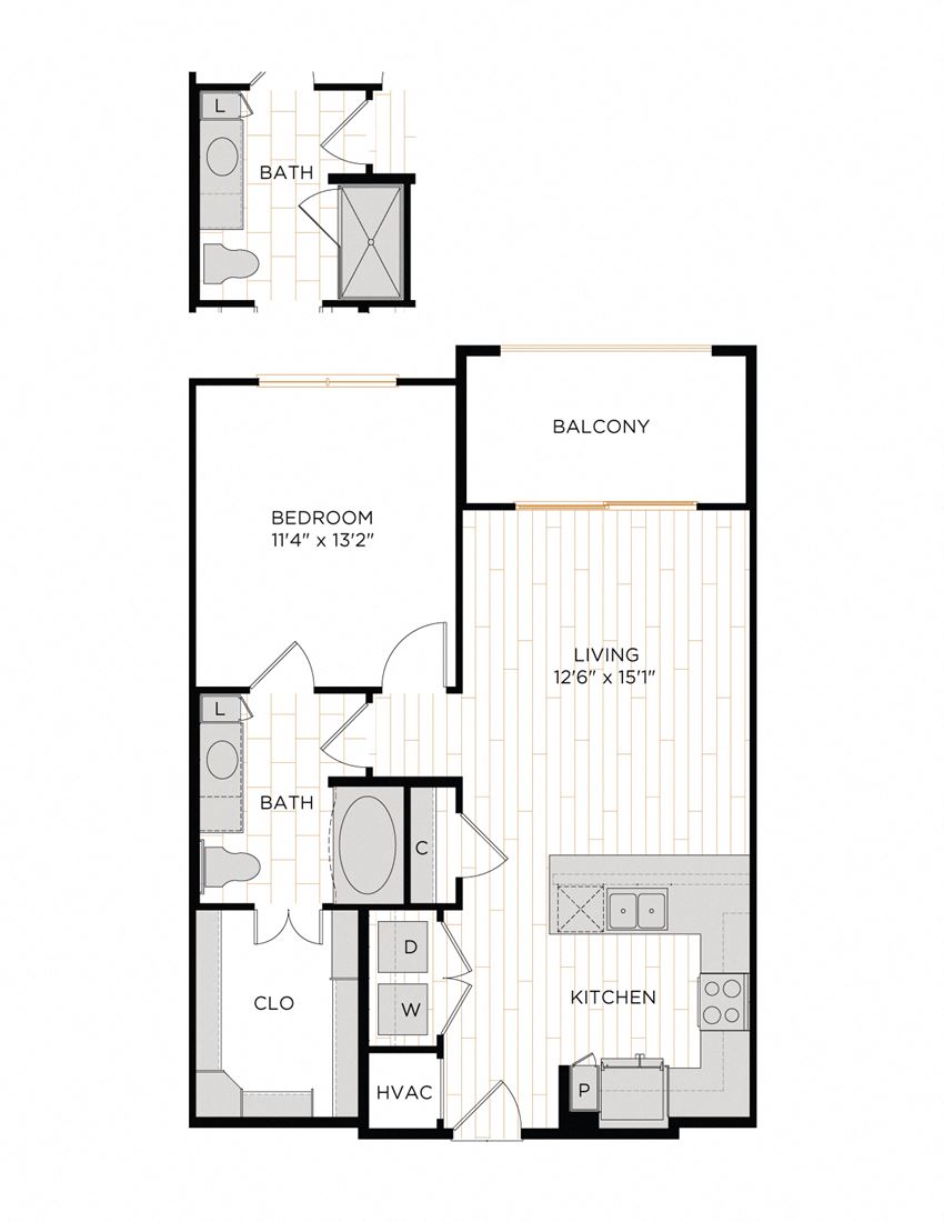 Aura 36Hundred A4 One Bedroom One Bathroom Floor Plan