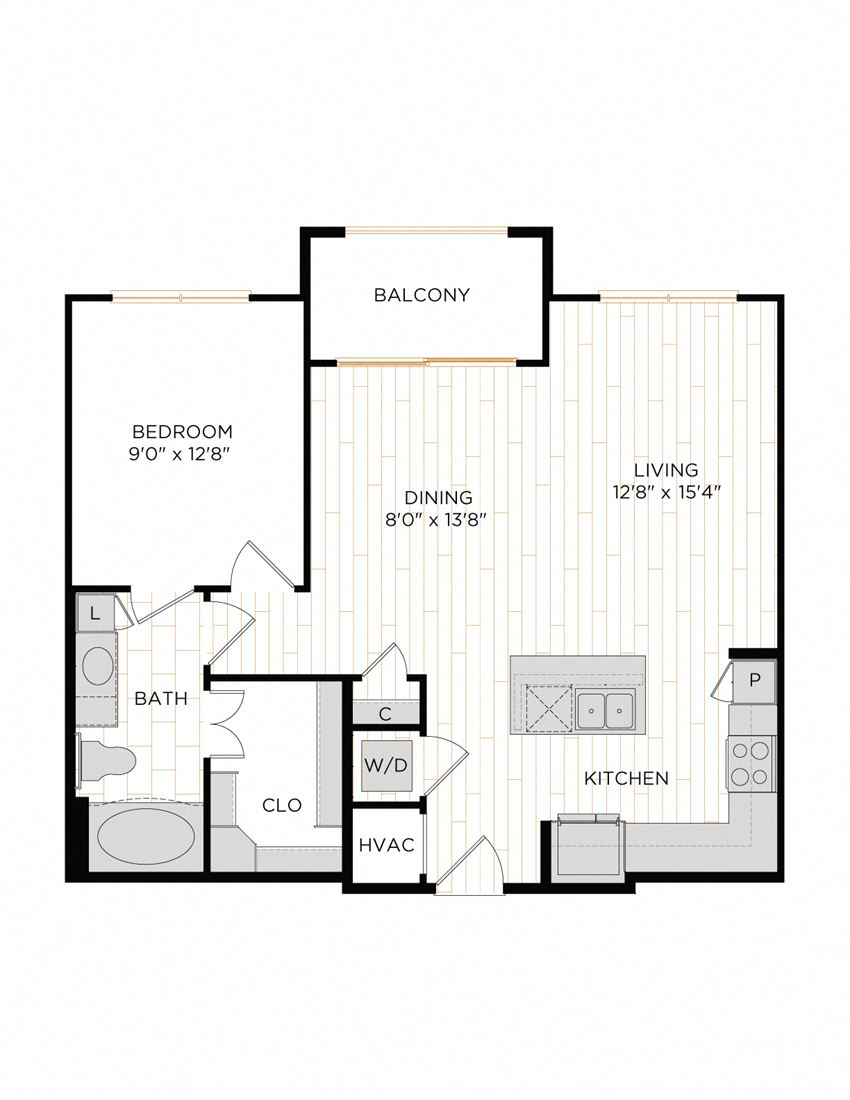 Aura 36Hundred A5 One Bedroom One Bathroom Floor Plan
