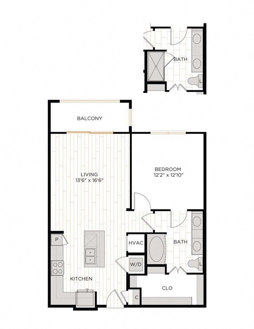 Aura 36Hundred A6 One Bedroom One Bathroom Floor Plan