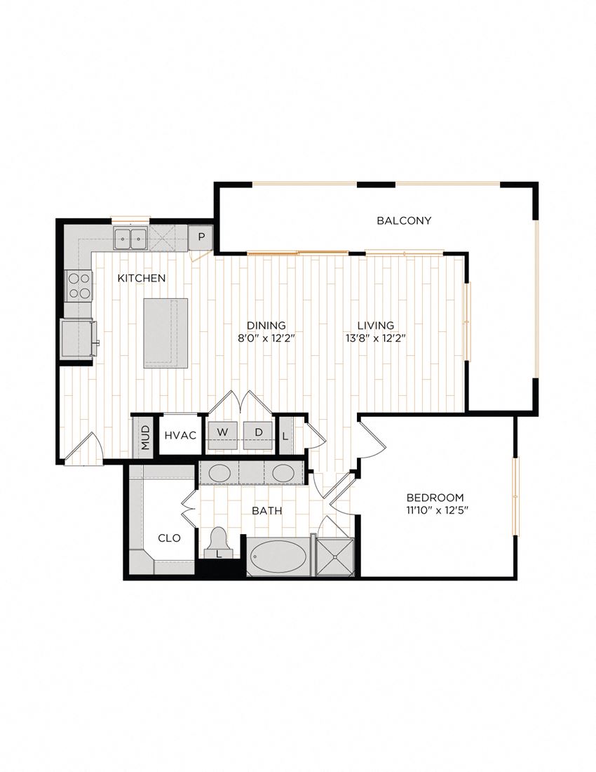 Aura 36Hundred A7 One Bedroom One Bathroom Floor Plan
