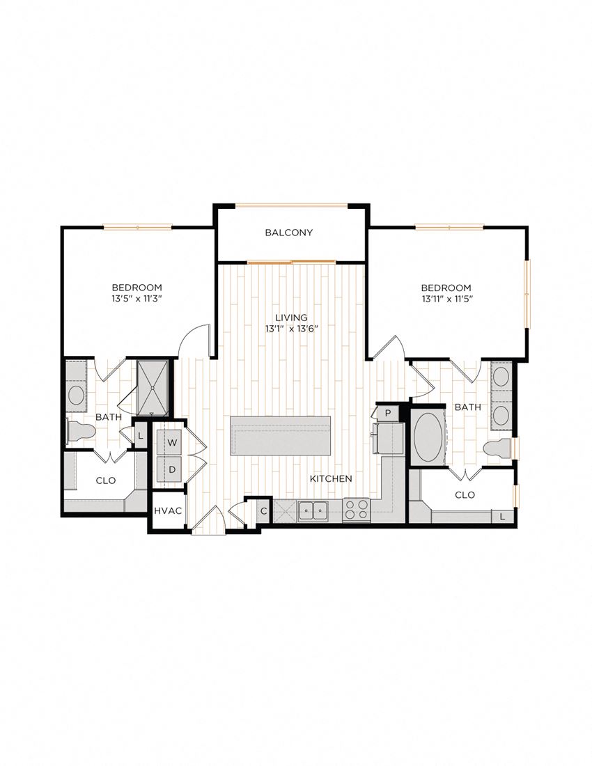 Aura 36Hundred B1 Two Bedroom Two Bathroom Floor Plan