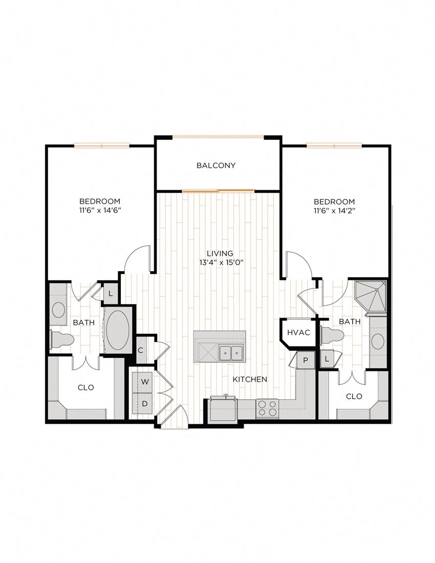 Aura 36Hundred B2 Two Bedroom Two Bathroom Floor Plan