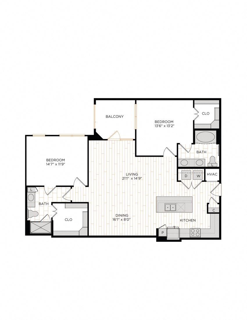 Aura 36Hundred B4.1 Two Bedroom Two Bathroom Floor Plan