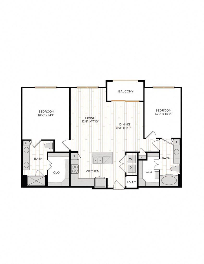 Aura 36Hundred B5 Two Bedroom Two Bathroom Floor Plan