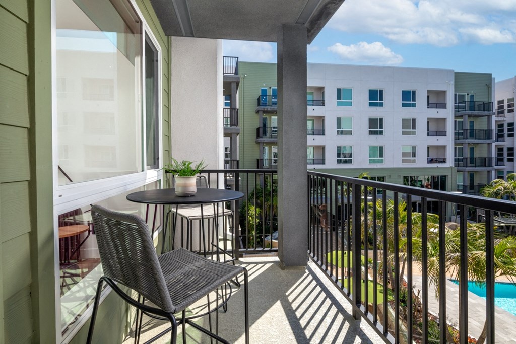 Park on First Apartments A2 Model Balcony with Chairs