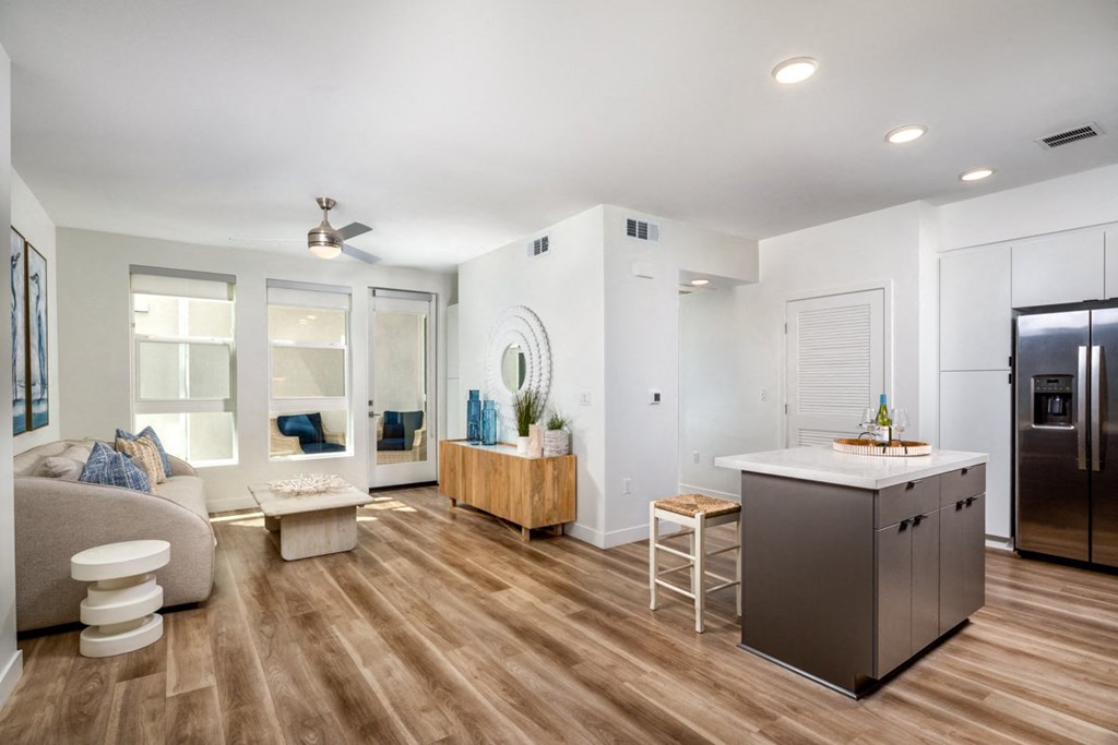 Park on First Apartments B1 Model Living Room and Kitchen