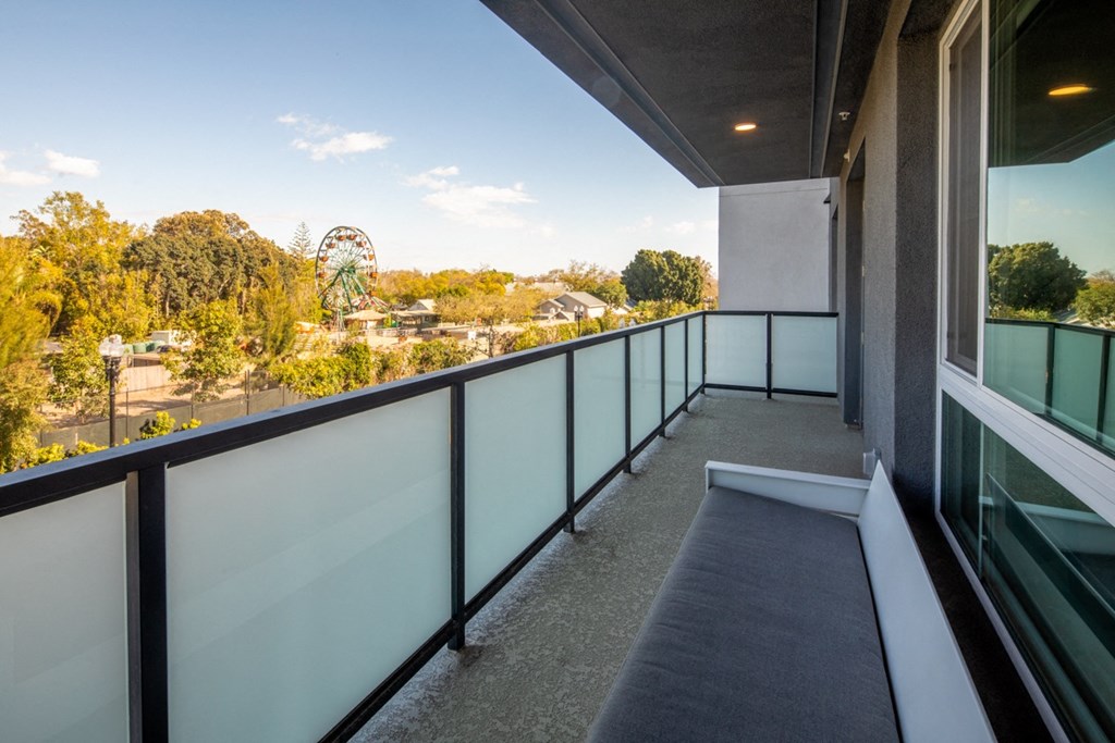 Park on First Apartments B3 Model Balcony with Bench